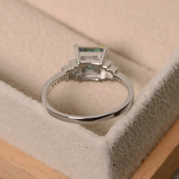 Vintage Square Colorful Gem Princess Retro Thin Silver Ring for Women, VIP070 - Picture 3 of 4